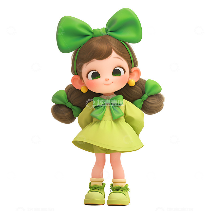高清大图下载【趣麦麦图】绑着绿色蝴蝶结的女孩