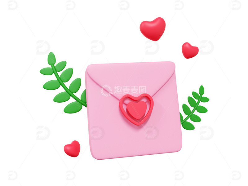 源文件下载【趣麦麦图】爱心信封桃心信笺信封树叶
