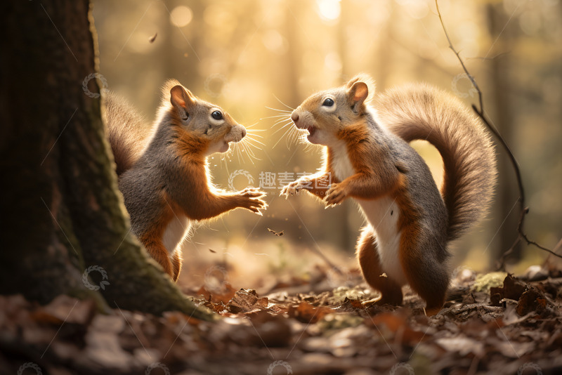 高清大图下载【趣麦麦图】两只打架的松鼠
