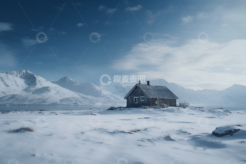 高清大图下载【趣麦麦图】雪山上的房子