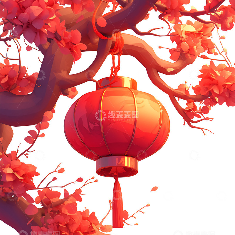 高清大图下载【趣麦麦图】卡通简约挂在树上的红灯笼