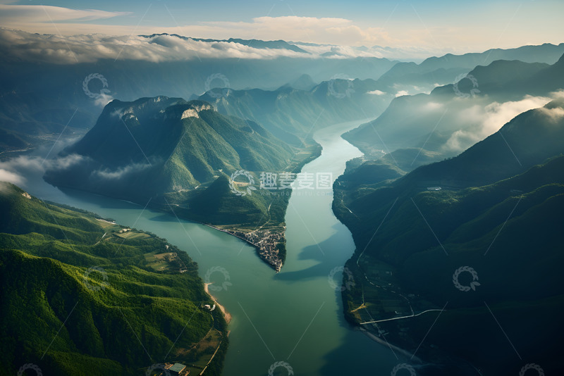 高清大图下载【趣麦麦图】江河高山俯视图