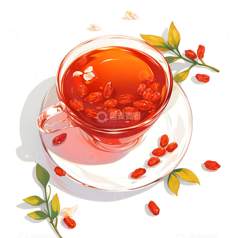 高清大图下载【趣麦麦图】卡通简约一碗枸杞茶