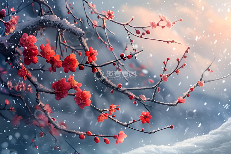 高清大图下载【趣麦麦图】雪中红梅自然风景