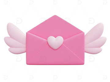 爱心粉红色信封翅膀桃心