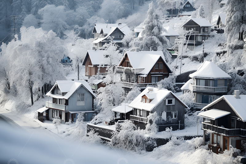 高清大图下载【趣麦麦图】冬季被积雪覆盖的房屋