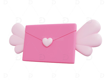 爱心粉红色信笺翅膀桃心