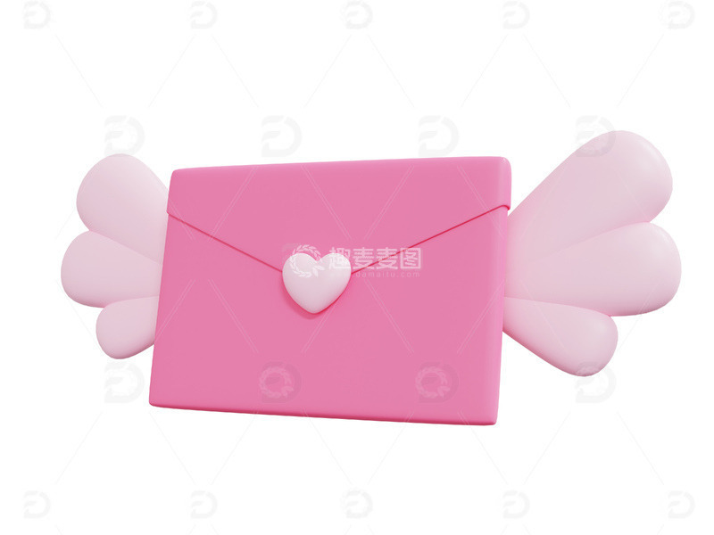 源文件下载【趣麦麦图】爱心粉红色信笺翅膀桃心