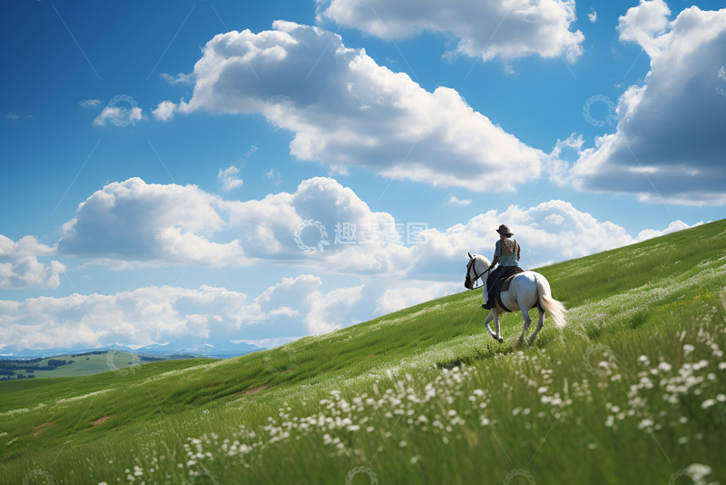 高清大图下载【趣麦麦图】草原上骑马的人物