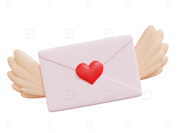 爱心红色桃心信笺翅膀爱心