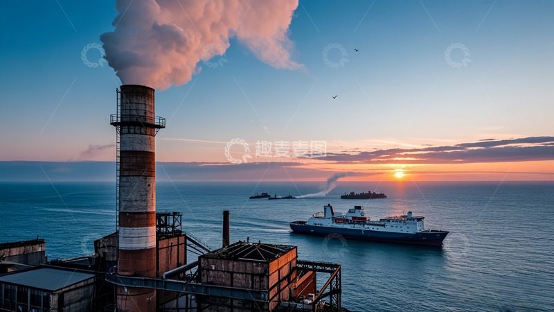 高清大图下载【趣麦麦图】河边高大的烟囱