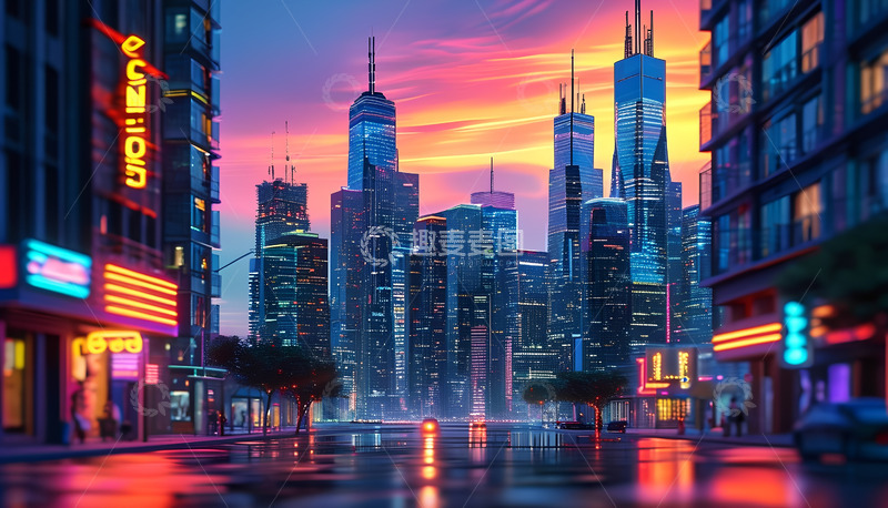 高清大图下载【趣麦麦图】高楼大厦灯光闪耀