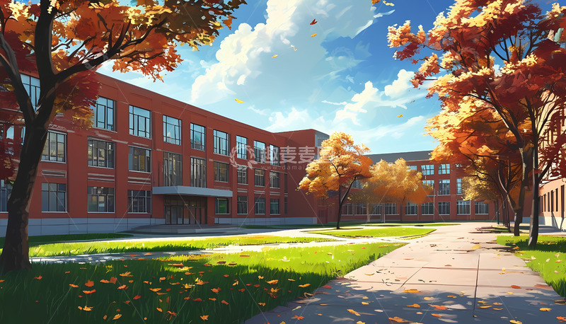 高清大图下载【趣麦麦图】落满树叶的院子