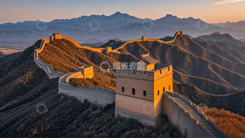 高清大图下载【趣麦麦图】夕阳西下的长城