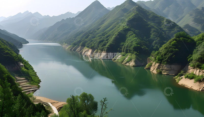 高清大图下载【趣麦麦图】清清的河水大山