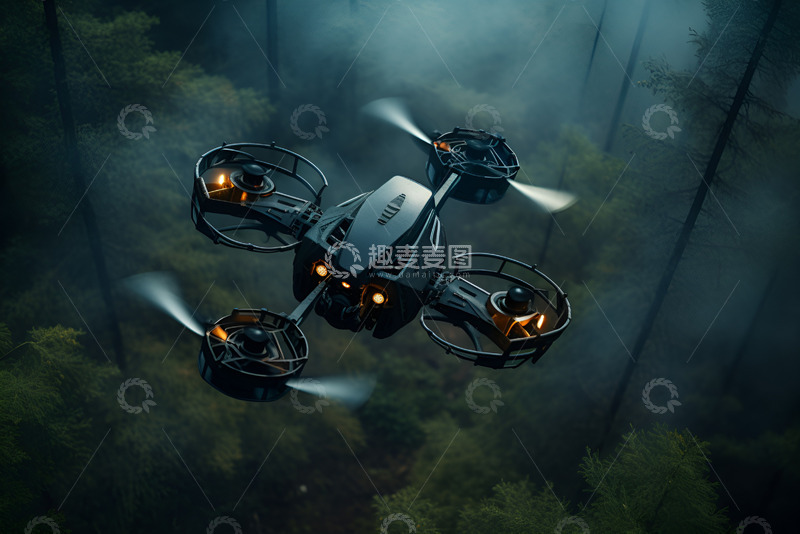高清大图下载【趣麦麦图】森林上空的无人机