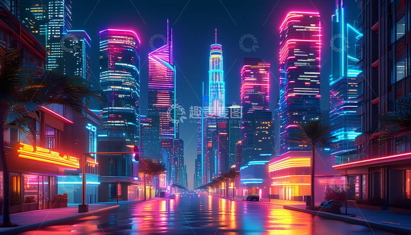 高清大图下载【趣麦麦图】灯光通明的城市