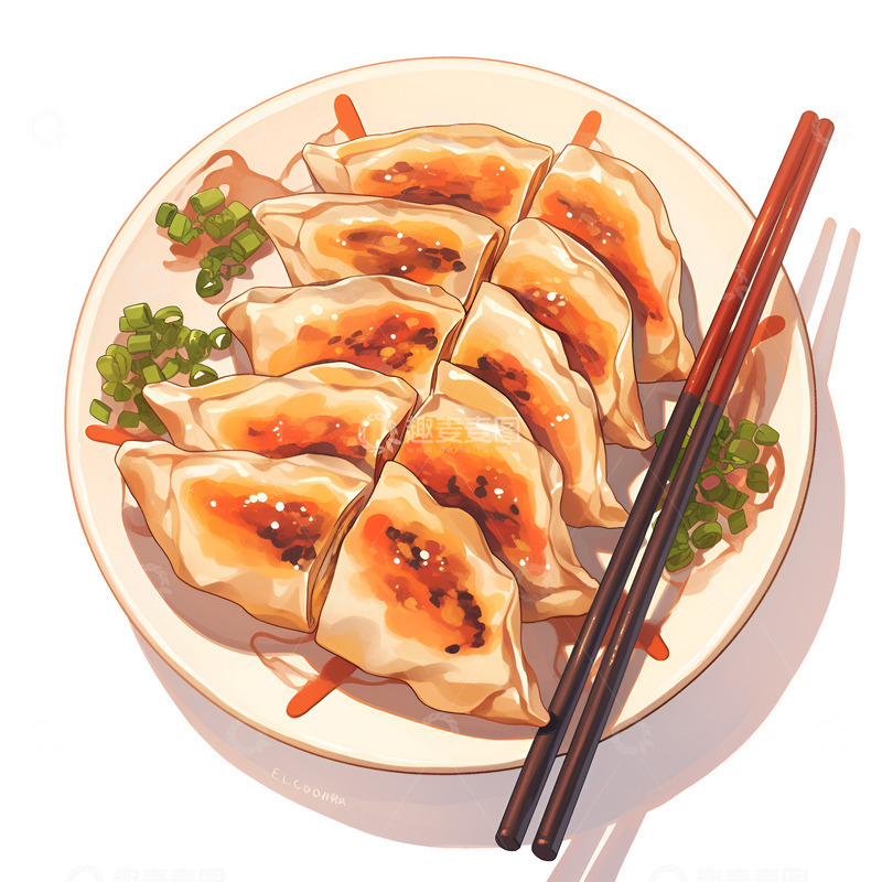 高清大图下载【趣麦麦图】卡通简约金黄的煎饺