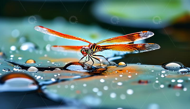 高清大图下载【趣麦麦图】蜻蜓落在水面