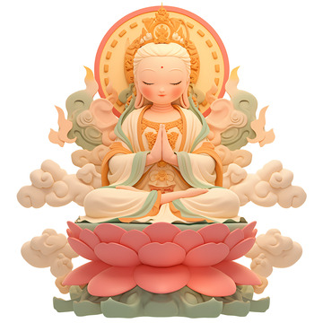 卡通简约坐在莲花台的观音