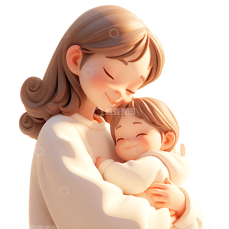 高清大图下载【趣麦麦图】卡通简约抱着孩子的母亲