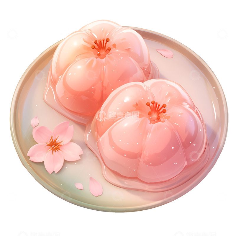 高清大图下载【趣麦麦图】卡通简约一盘樱花水晶糕