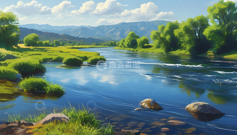 高清大图下载【趣麦麦图】大山边上的河流
