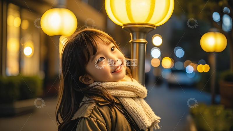 高清大图下载【趣麦麦图】路灯下的小姑娘