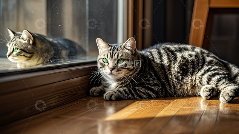 高清大图下载【趣麦麦图】爬在窗户的小猫