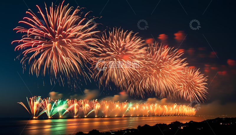 高清大图下载【趣麦麦图】一排美丽的烟花