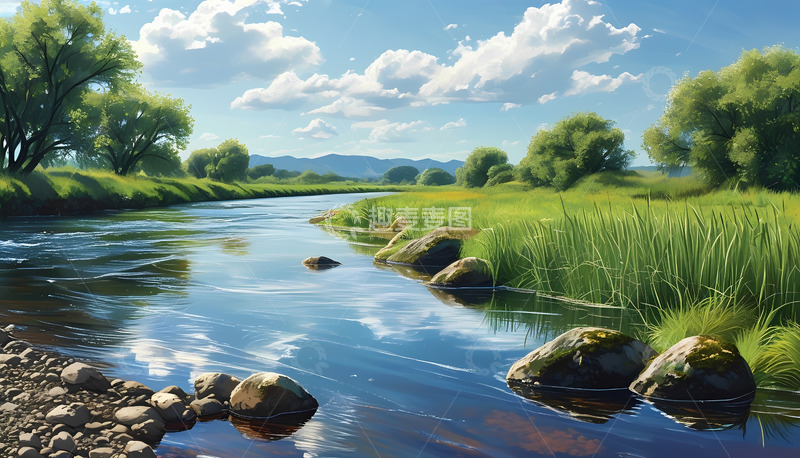 高清大图下载【趣麦麦图】小小的河流水