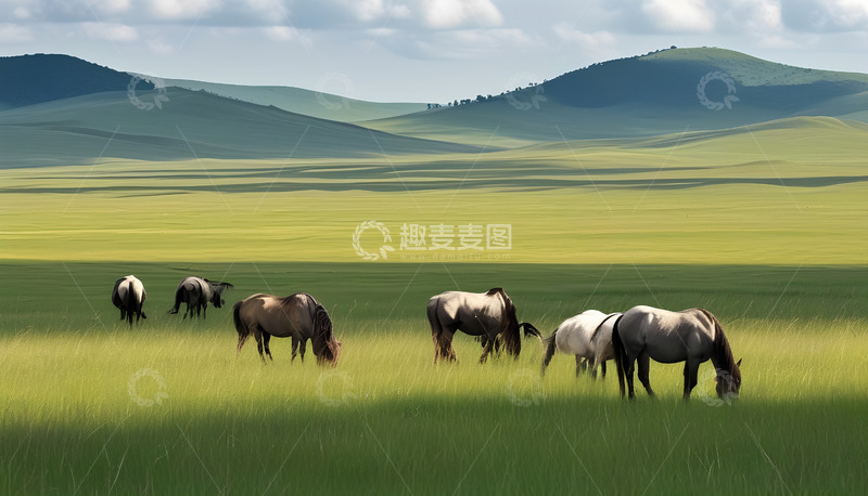 高清大图下载【趣麦麦图】白云马儿天空