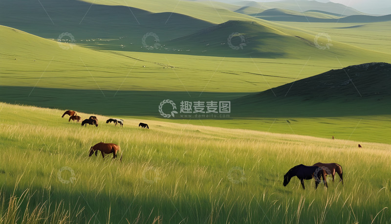 高清大图下载【趣麦麦图】草原山马青草