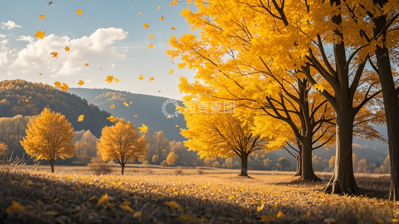 高清大图下载【趣麦麦图】白云黄色叶子
