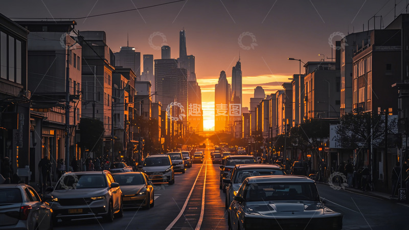 高清大图下载【趣麦麦图】夕阳房子高楼