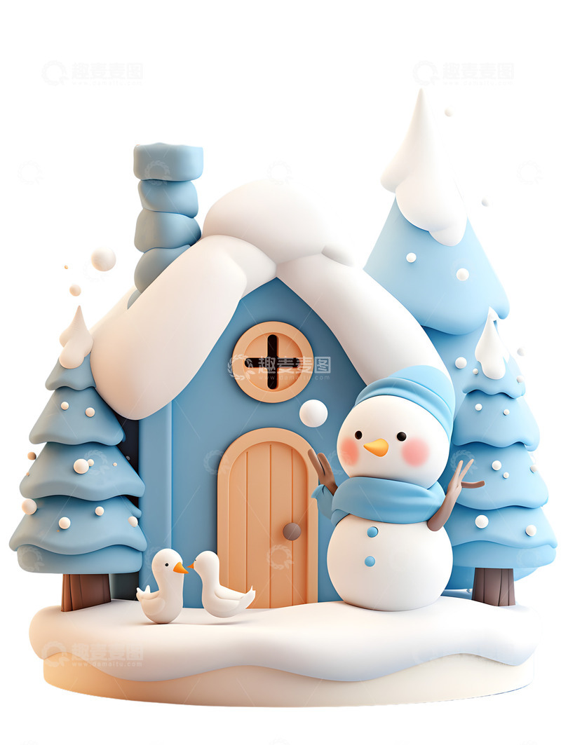 高清大图下载【趣麦麦图】冬季粘土卡通小屋