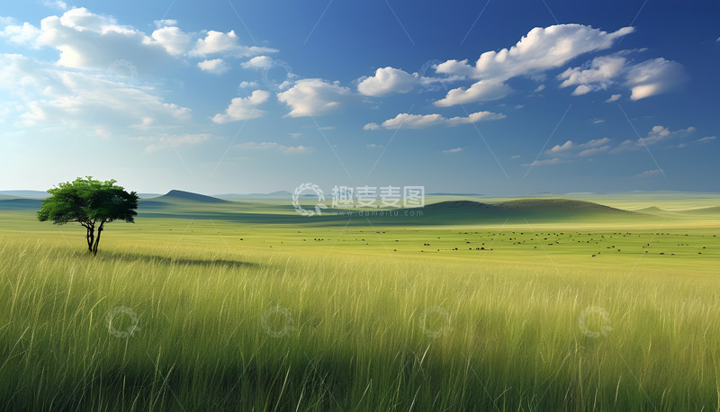 高清大图下载【趣麦麦图】草地白云天空