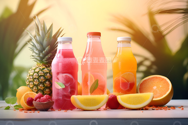 高清大图下载【趣麦麦图】三瓶果汁饮料