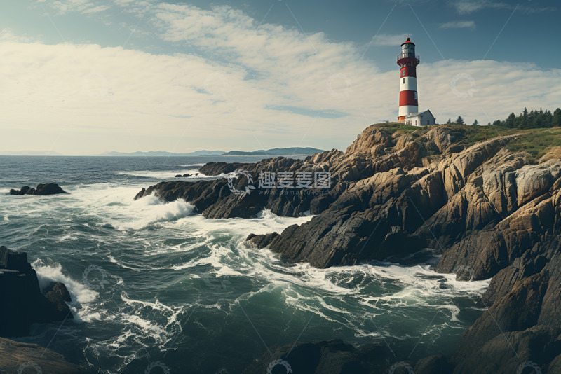 高清大图下载【趣麦麦图】海边岩石上的灯塔