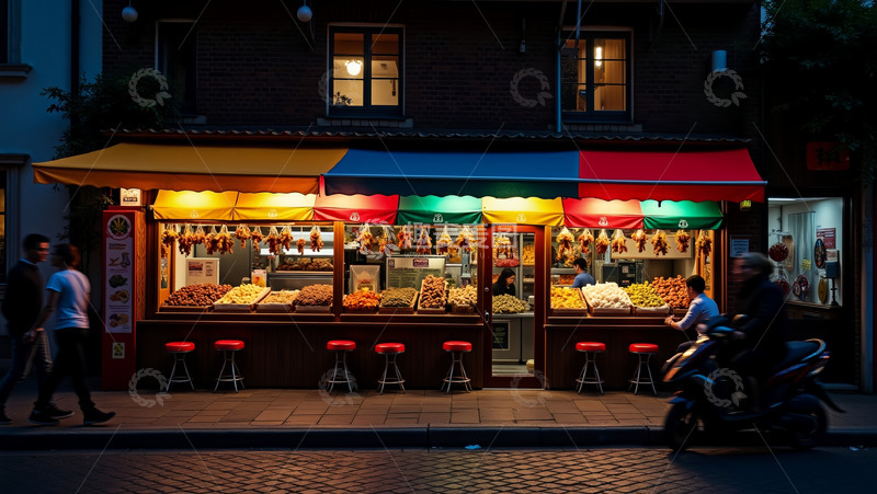 高清大图下载【趣麦麦图】傍晚的水果摊灯光