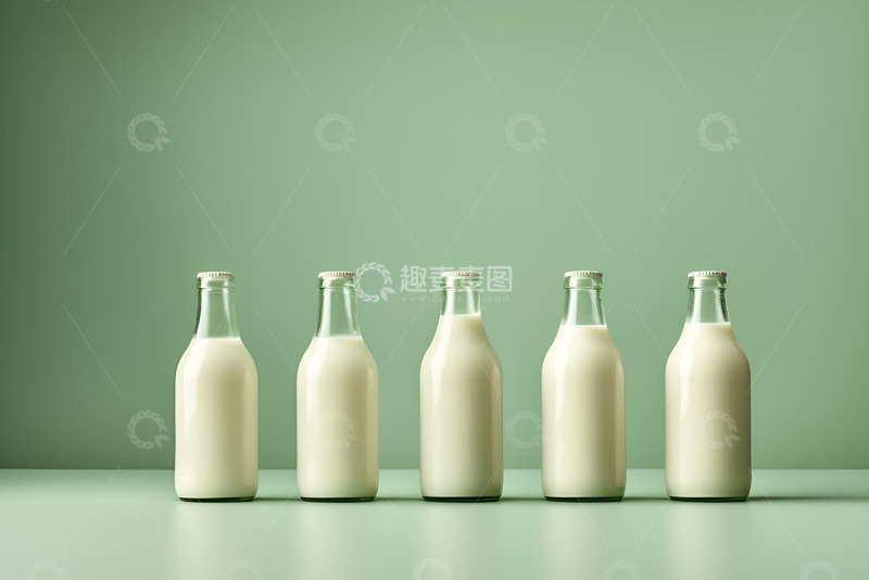 高清大图下载【趣麦麦图】一排瓶装牛奶特写