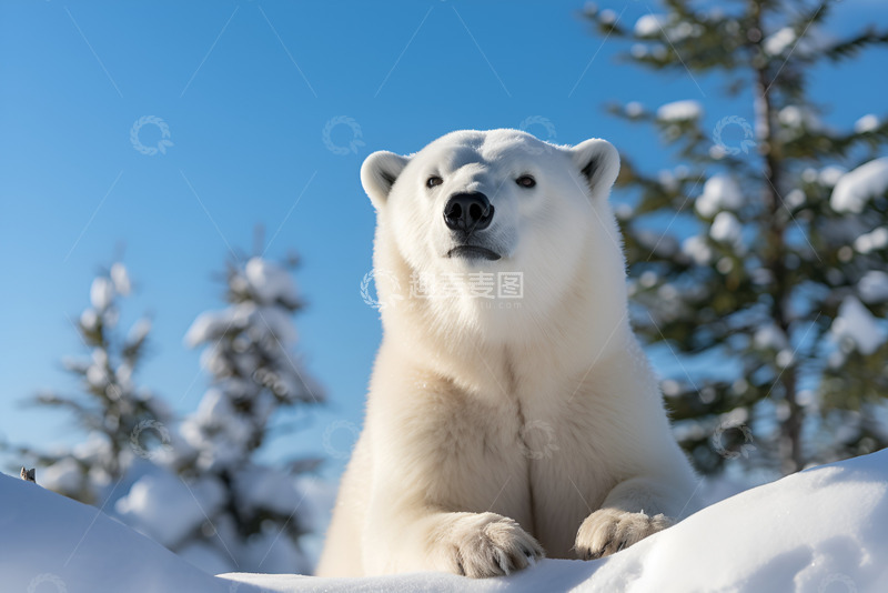 高清大图下载【趣麦麦图】趴在雪地上的北极熊