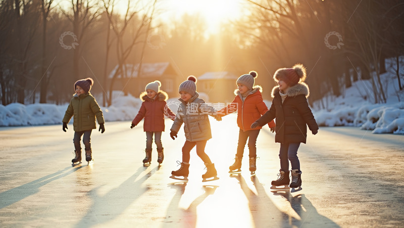 高清大图下载【趣麦麦图】阳光小孩雪地