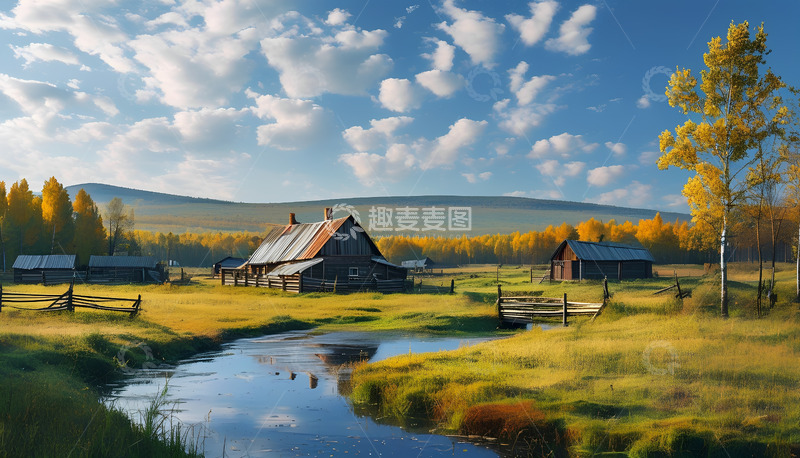 高清大图下载【趣麦麦图】小溪白云天空