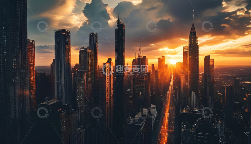 高清大图下载【趣麦麦图】高楼夕阳天空