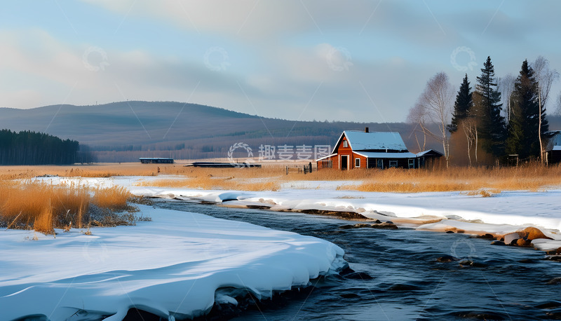 高清大图下载【趣麦麦图】大山雪地水流