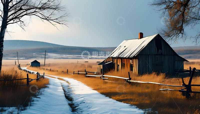 高清大图下载【趣麦麦图】农村雪地大山