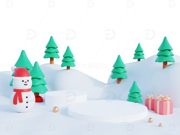 冬天整体展台冬季树木雪人