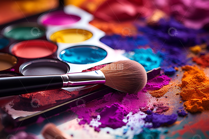 高清大图下载【趣麦麦图】彩色粉饼盒和化妆刷