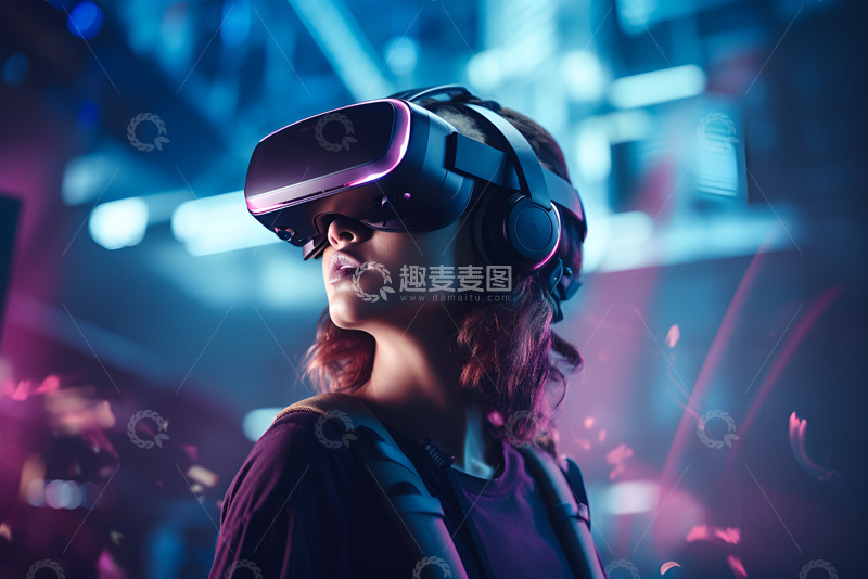 高清大图下载【趣麦麦图】带着VR眼镜的科技女孩